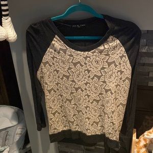 Size small top long sleeve gray and beige color , lace in front